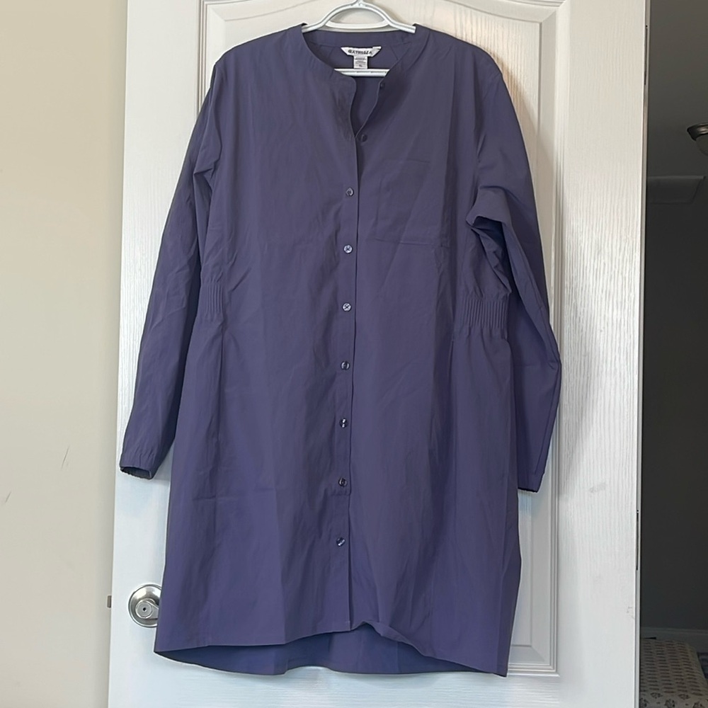 Athleta Poplin Performance Long Sleeve Shirt Dress Nightfall Purple XL